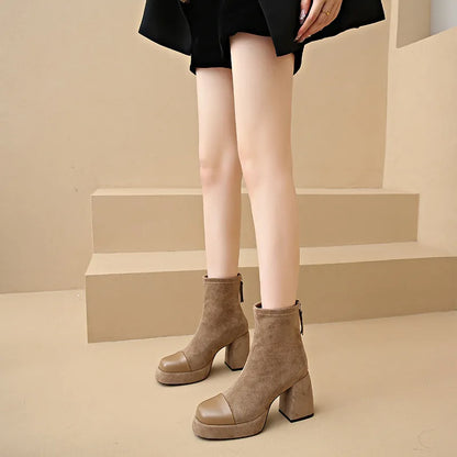 Women's Block Heel Boots Rounded Toe