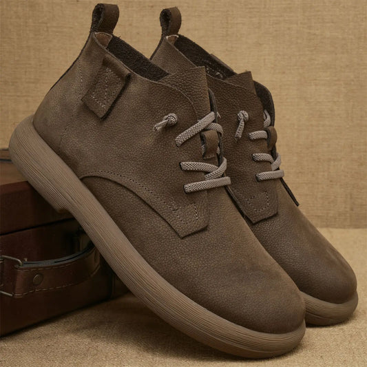 Men's Ankle Boots Soft Sole Lace-Up Brown - Fashinoza