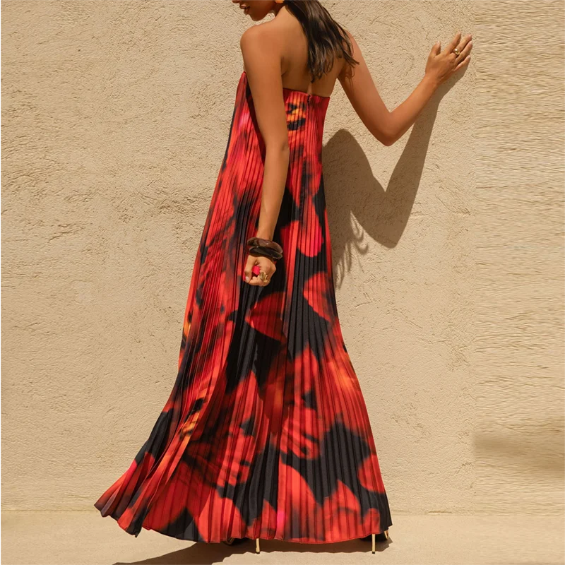 Women's Pleated Maxi Dress Floral Print