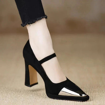 Women's Mary Jane Pumps Cap Toe Block Heel Strap
