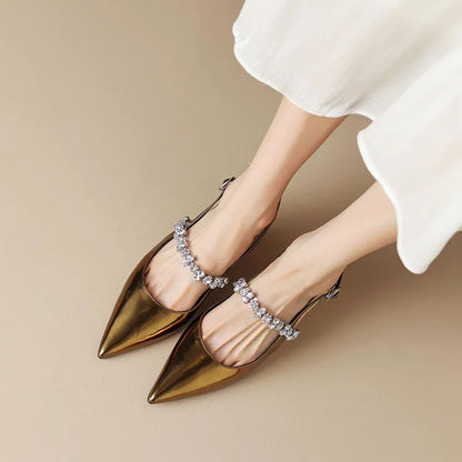 Women's Pointed Toe Pumps Crystal Slingback Heels