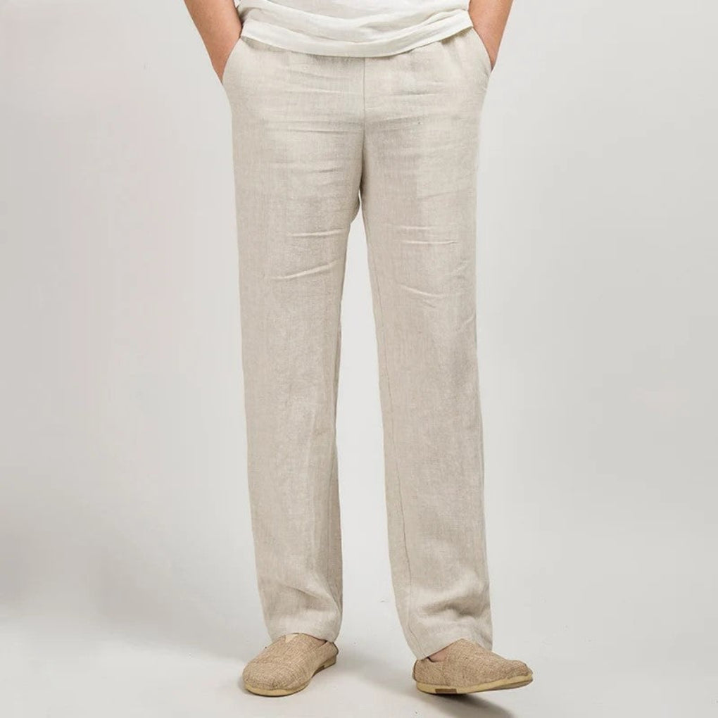 Women's Loose Fit Cotton Pants Lightweight Beige - Fashinoza