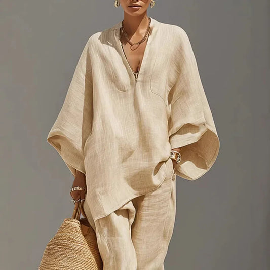 Cordella Women's Linen Pants Set - 
Fashinoza
