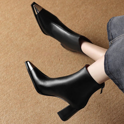 Women's Block Heel Boots Pointed Toe Closed