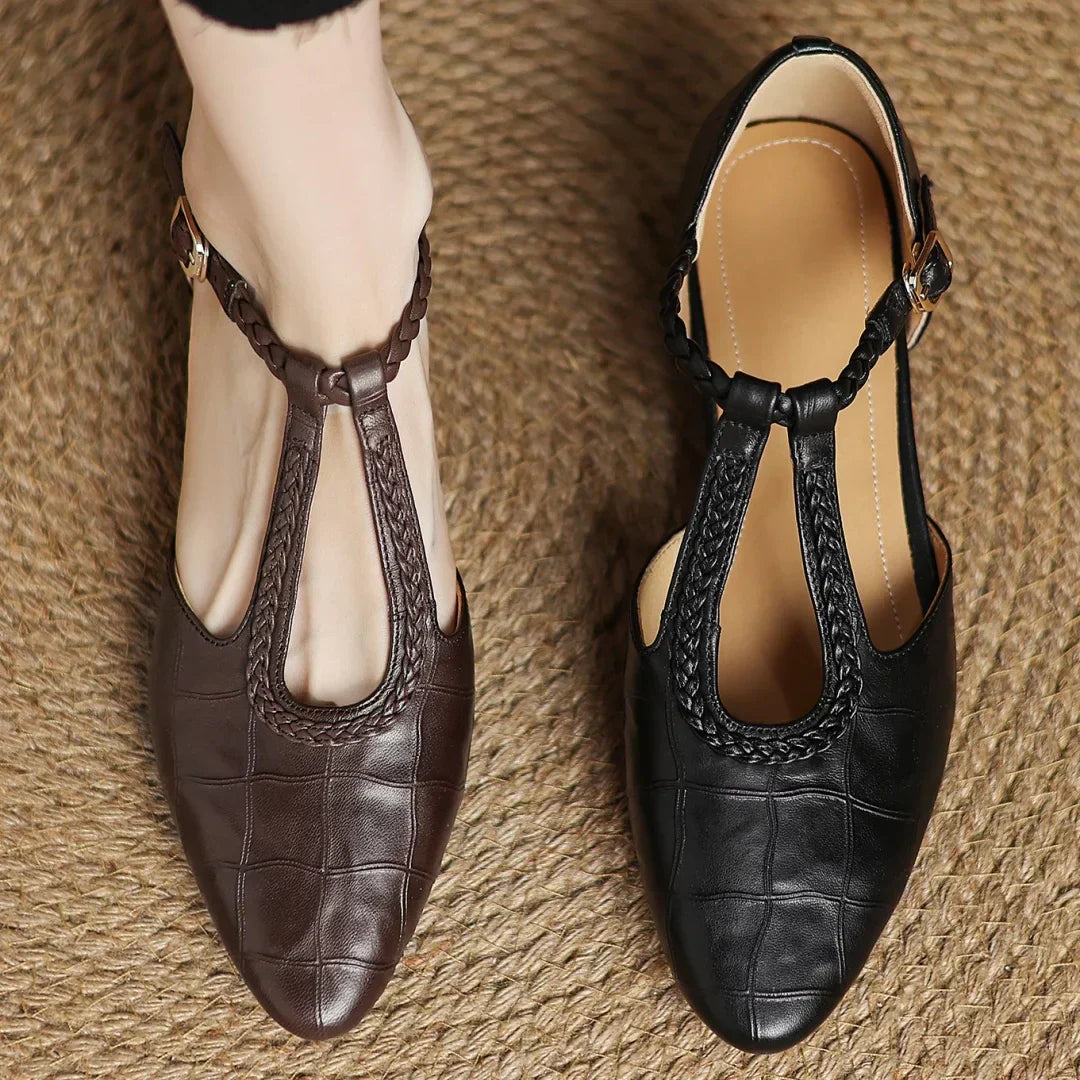 Women's Leather Mary Jane Flats Pointed Toe