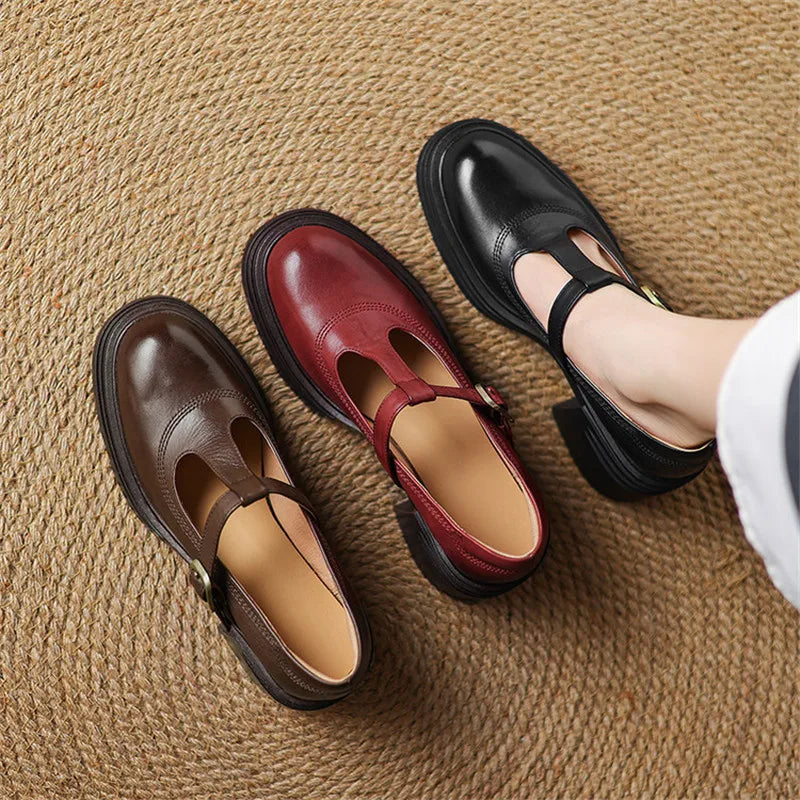 Women's Block Heel Mary Jane Pumps Round Toe Strap
