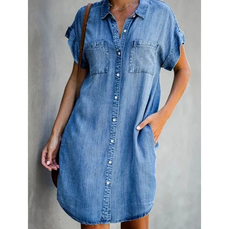 Women's Denim Shirt Dress Button Down - 
Fashinoza