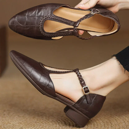 Women's Leather Mary Jane Flats Pointed Toe