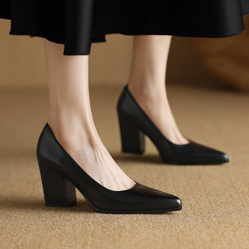 Women's Pointed Toe Pumps Block Heel Slip On Shoes