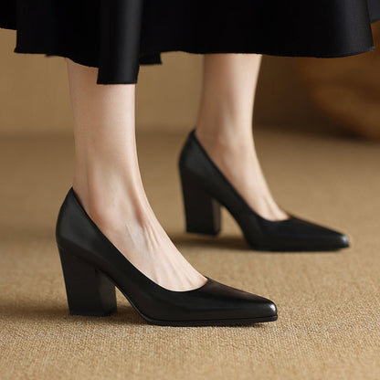 Women's Pointed Toe Pumps Block Heel Slip On Shoes