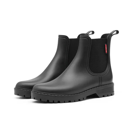 Women's Chelsea Rain Boots Waterproof Rubber Sole Black - Fashinoza