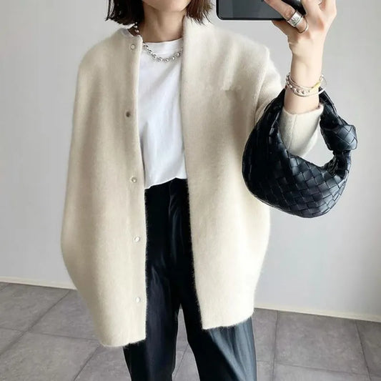 Women's Knitted Cardigan Button Closure - Fashinoza