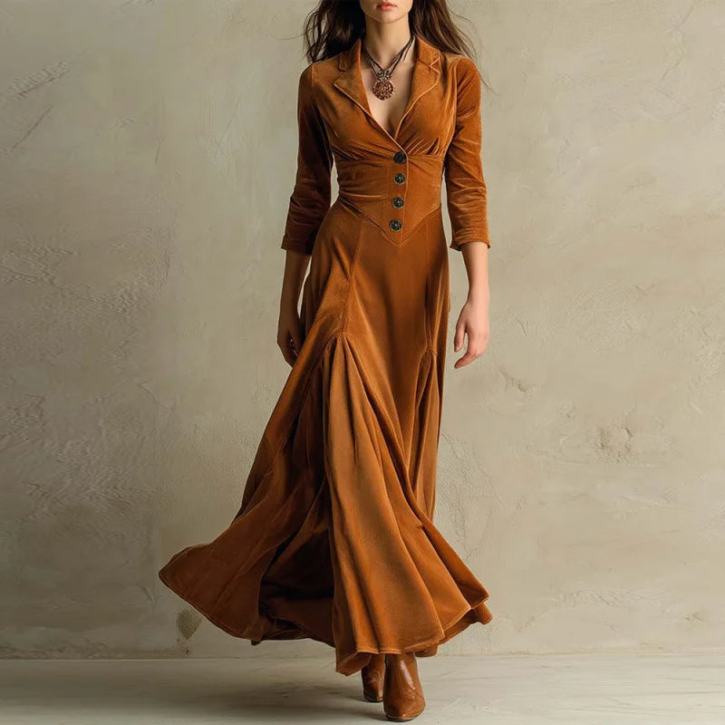 Button Front Long Sleeve Maxi Dress