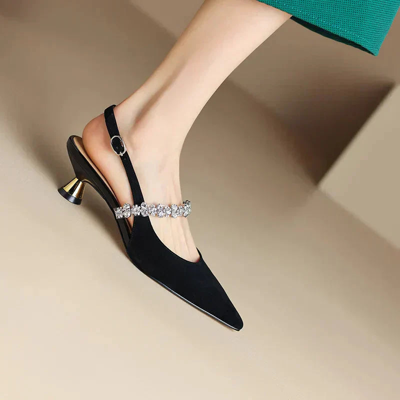 Women's Pointed Toe Pumps Crystal Slingback Heels