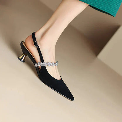 Women's Pointed Toe Pumps Crystal Slingback Heels
