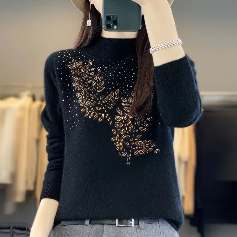 Women's Beaded Sweater Floral Embellishment