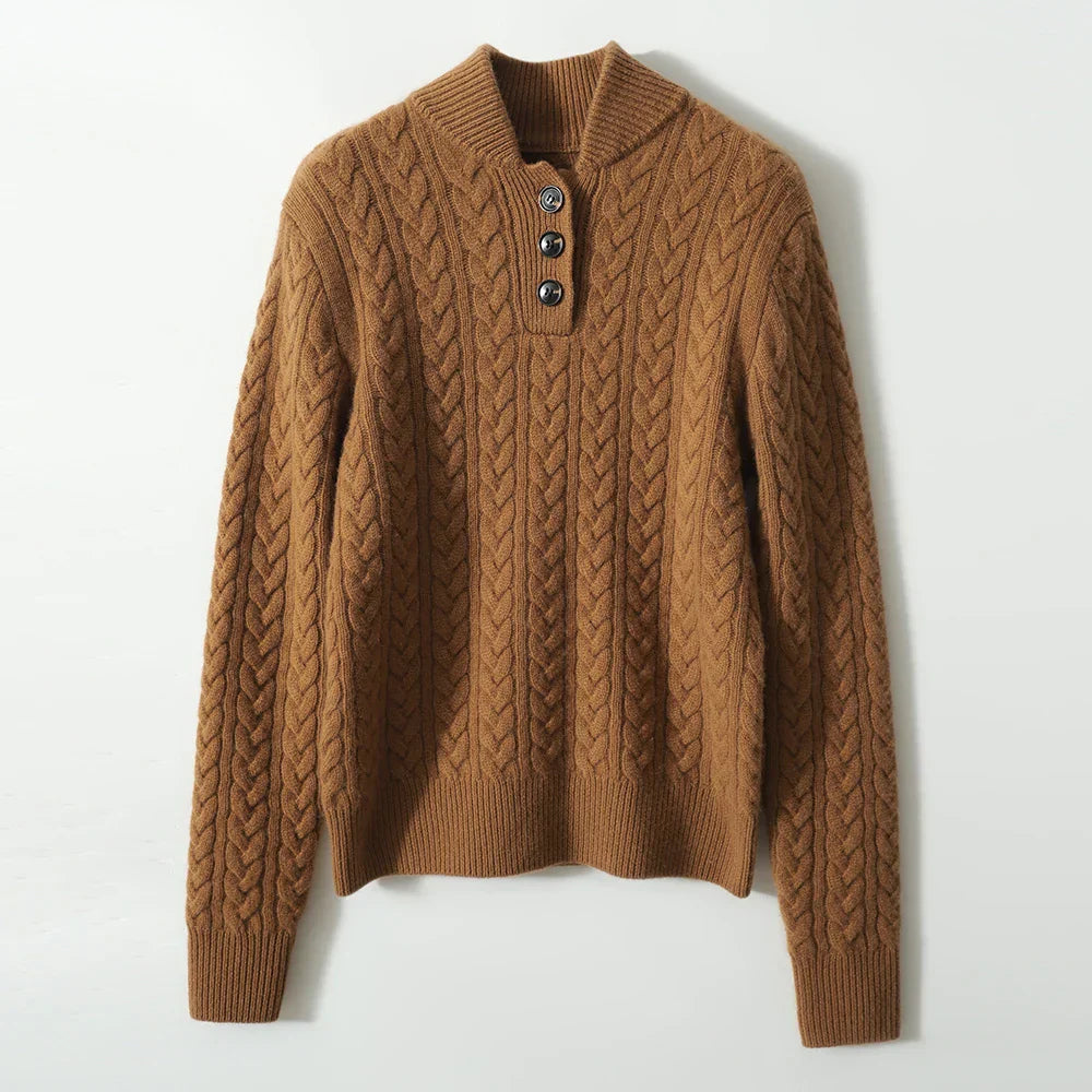 Cable-Knit Button Collar Sweater