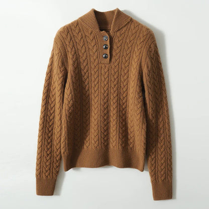 Cable-Knit Button Collar Sweater