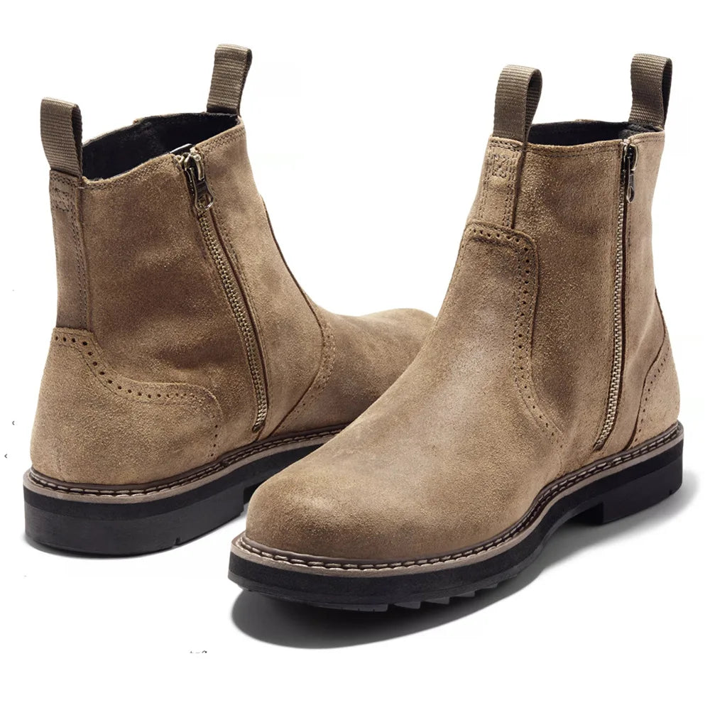Men's Chelsea Boots Side Zip Leather Black - Fashinoza