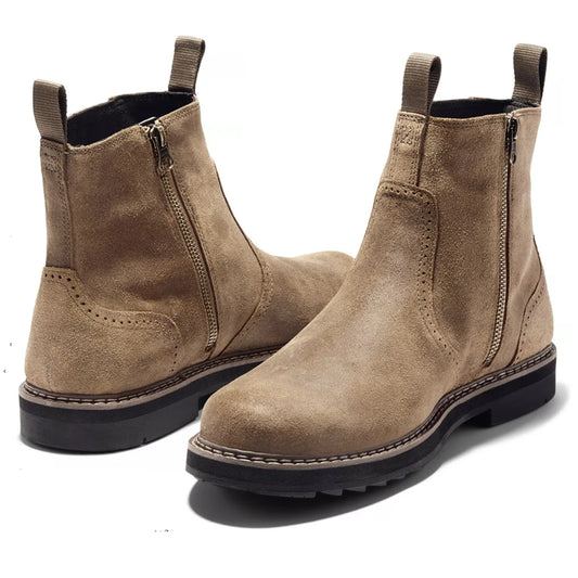 Men's Chelsea Boots Side Zip Leather Black - Fashinoza