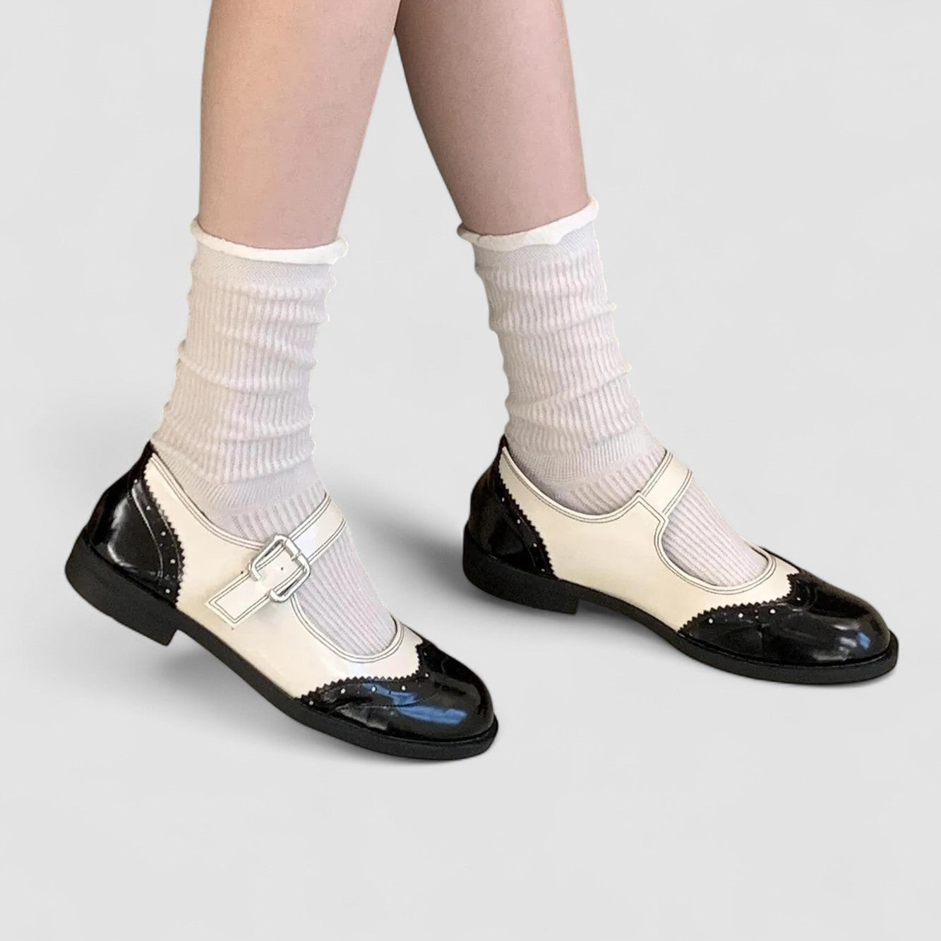 Women's Leather Mary Jane Shoes Low Heel Two-Tone