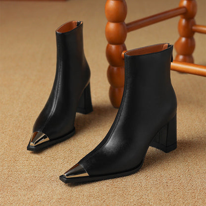 Women's Block Heel Boots Pointed Toe Closed