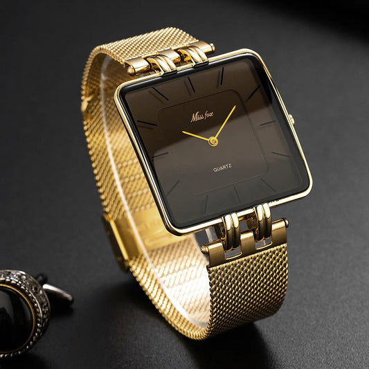 Women's Minimalist Wrist Watch Square Case Mesh Band - 
Fashinoza