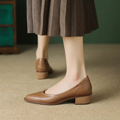Women's Pointed Toe Block Heel Pumps Mid Heel Slip On Shoes