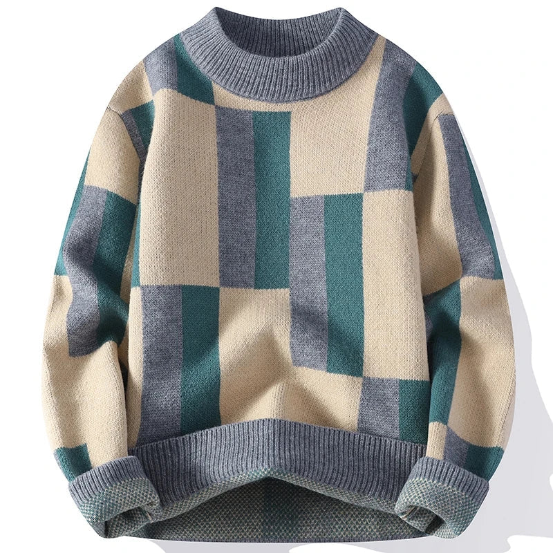 Colorblock Geometric Knit Sweater