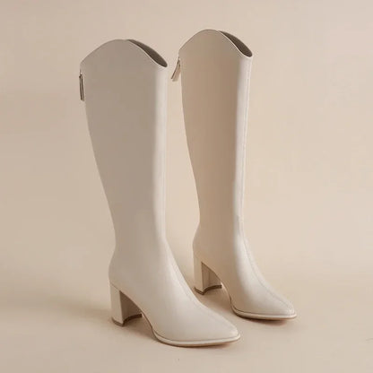 Women's Knee High Boots Side Zip Block Heel