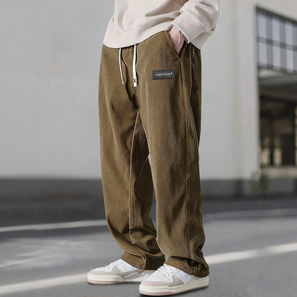 Men's Straight Leg Ribbed Pants Drawstring Waist