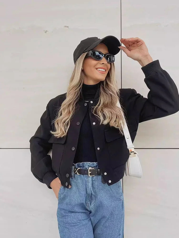 Women's Bomber Jacket Lightweight Cotton Button Front