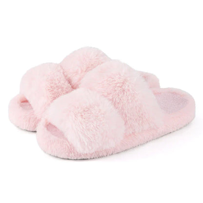 Women's Open Toe Slippers Plush Adjustable Strap Soft Sole