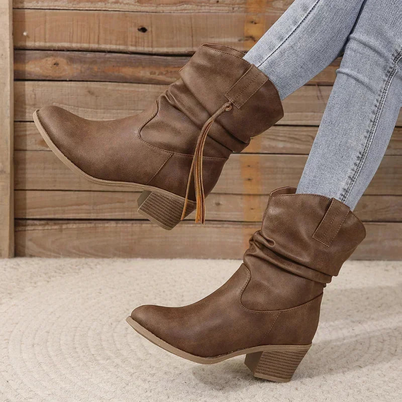 Women's Block Heel Boots Side Tie