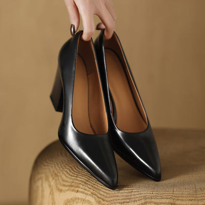 Women's Pointed Toe Pumps Block Heel Slip On Shoes