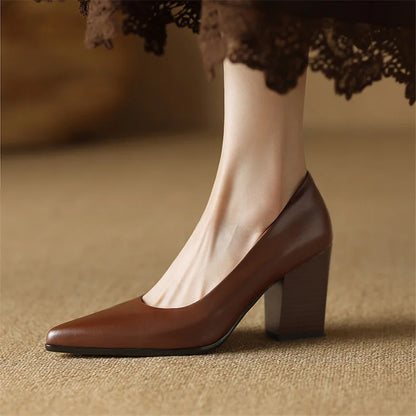 Women's Pointed Toe Pumps Block Heel Slip On Shoes