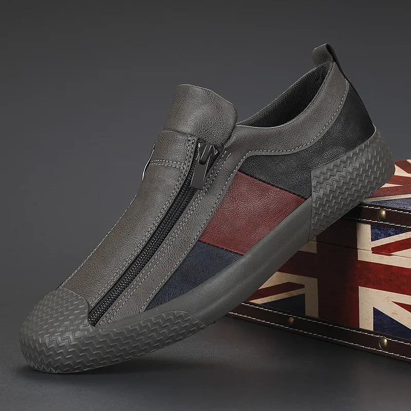 Men's Slip-On Sneakers Side Zipper Contrast Panels Black