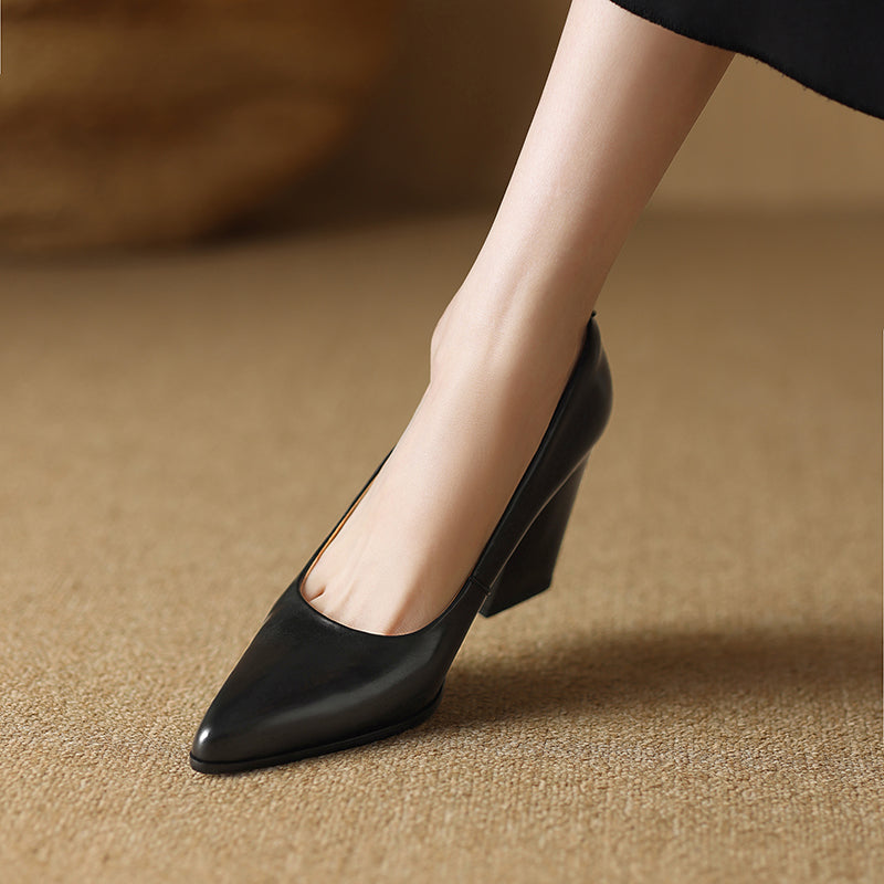 Women's Pointed Toe Pumps Block Heel Slip On Shoes