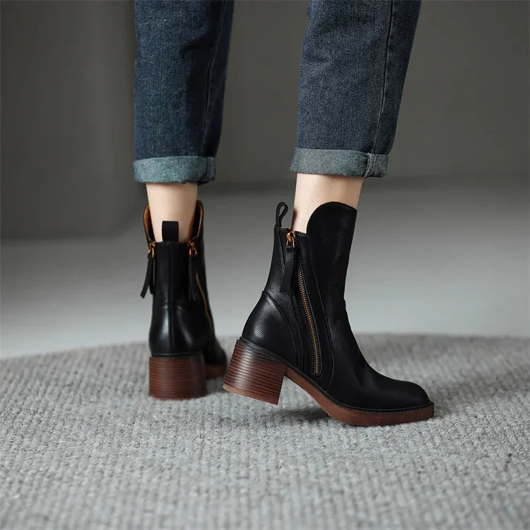 Women's Mid Calf Boots Side Zip Closure