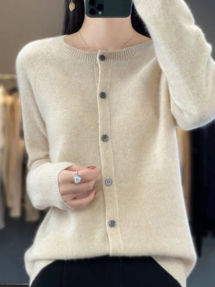 Women's Crewneck Cardigan Button Up