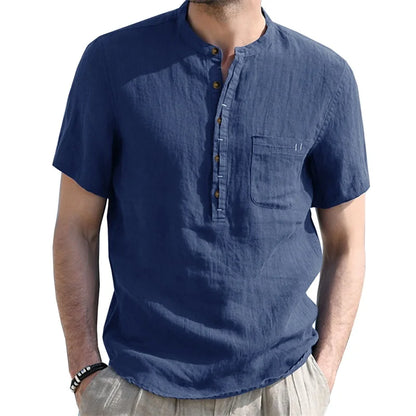 Men's Linen Henley Shirt - 
Fashinoza