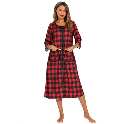 Women's Hooded Fleece Nightdress Zip-Up