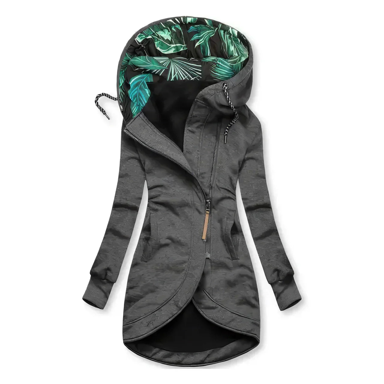 Women's Hooded Longline Zip Up Jacket