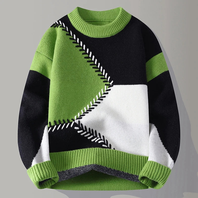 Colorblock Stitch Knit Sweater