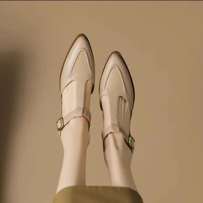Sloane Women's T-Strap Pointed Toe Flat Shoes Low Heel