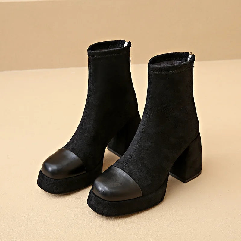 Women's Block Heel Boots Rounded Toe