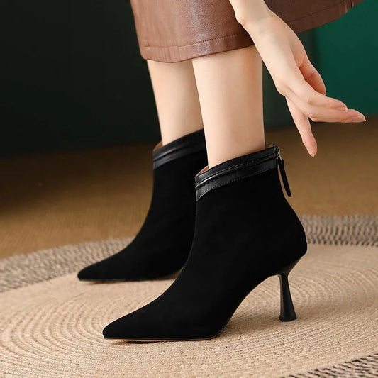 Women's Pointed Toe Ankle Boots Slim Heel - Fashinoza
