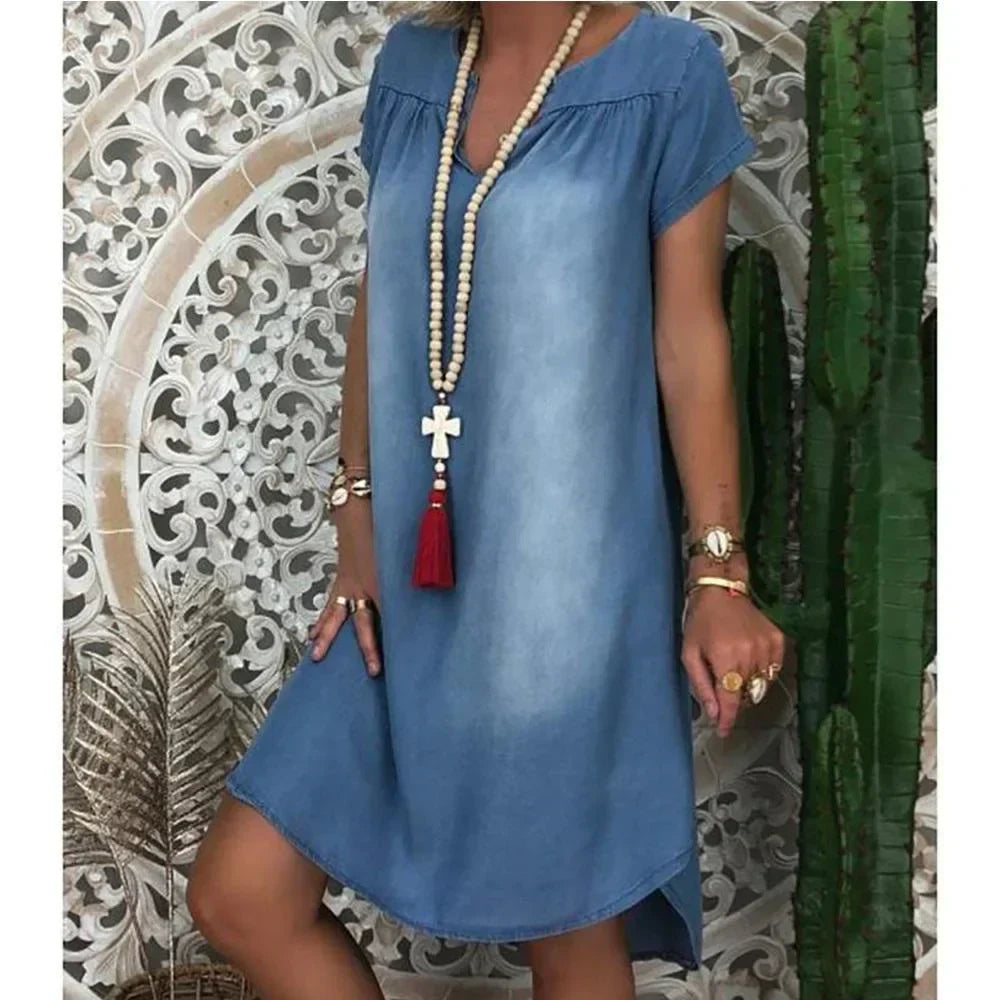 Women's Flowy Denim Dress Lightweight Blue