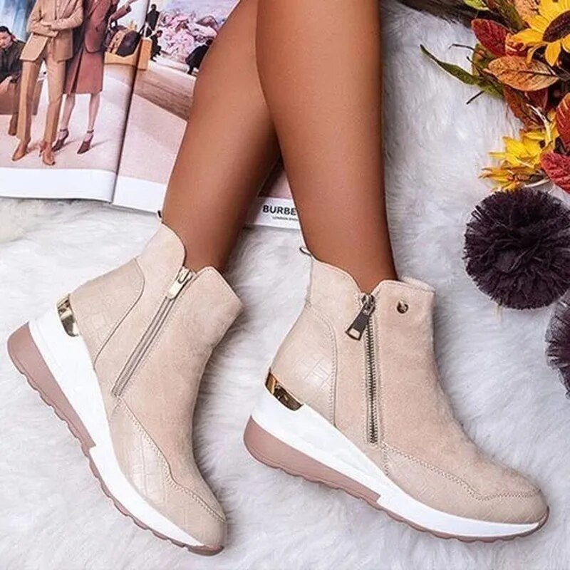 Women's Ankle Boots Platform Side Zip - Fashinoza