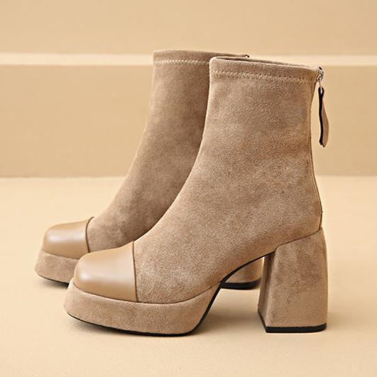 Women's Block Heel Boots Rounded Toe